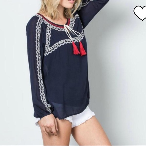 THML Anthropologie embroidered boho peasant top - Picture 2 of 14